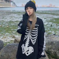 Streetwear Ladies Skeleton Print Pullover Hoodie Oversized Harajuku Style Winter Sweatshirt Korean Streetwear Top 2021 New