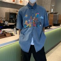 MM Denim Shirt G18 เสื้อเชิ้ตแขนสั้น ผ้ายีนส์ ลายปักหมีภู กระดุมขาว ทรงสวย น่ารัก