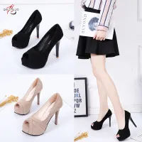 QiaoYiLuo Europe and the United States spring new fine suede sandals shallow mouth fish mouth waterproof platform high heels