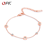 OPK แฟชั่นเครื่องประดับไทเทเนียมเหล็ก Anklets ผู้หญิงคลาสสิกรอบสแตนเลสสตีลเพทายข้อเท้าสำหรับผู้หญิงที่ดีที่สุดเพื่อนข้อเท้า