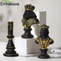ERMAKOVA Resin Retro Figurine for Interior King Queen Knight Sculpture Candlestick Home Desktop Decor Living Room Ornament