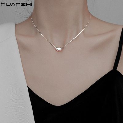 HUANZHI Korea Vintage Gold Color and Silver Color Steel Titanium Acacia beans Pendant Choker Necklace Jewelry for Women Girl Gif
