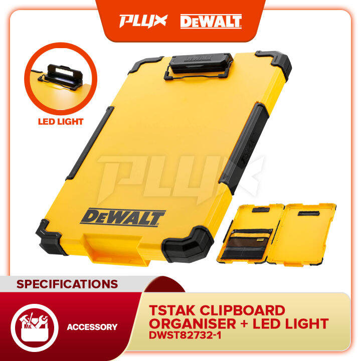 Dewalt TSTAK Clipboard Organiser LED Light Internal Pouch Metal Clip