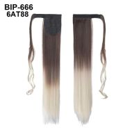 Jeedou หางม้าผมปลอมตรง22 "55Cm 90G สีแดงผสมสีชมพู Ombre ผ้าคลุมมีสีหางม้ารอบต่อผม