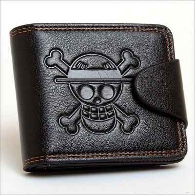 （Layor wallet）  Men Boys LuffyMonkey D Luffy Straw Hat Pirates Anime SkullPurse BlackLeather