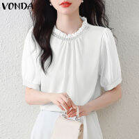 (จัดส่งฟรี)Fancystyle VONDA เสื้อเบลาส์ปักลูกปัดสำหรับผู้หญิง,เสื้อเบลาส์แขนพองสุดคอตั้งแบบดูสง่า