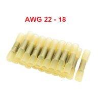 (10ชิ้น)สลิปต่อสายไฟ กันน้ำ AWG 22-18 Heat Shrink Butt Wire splice connector Insulated Waterproof Terminals Marine Copper Wire Electrical Yellow color สีเหลือง