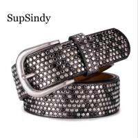 Supsindy เข็มขัดผู้หญิงแบบใหม่,เข็มขัดหนังแท้สไตล์วินเทจเข็มขัดหมุดย้ำลายจุดเข็มขัดสำหรับผู้หญิงเข็มขัดหญิงสายรัดเอว