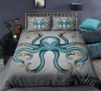 Octopus ชุดเครื่องนอนผ้านวม3ชิ้นผ้าคลุมเตียง R Ocean สัตว์ชุดเตียง King Size Home สิ่งทอ