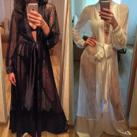 Women Sexy Sheer Lace Mesh Long Robe Lady Spring Sumemr Casual Solid Long Sleeve Nightgown Nightwear Sleepwear Bathrobes