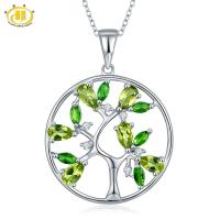 Genuine Peridot Tree Pendant 925 Sterling Silver Chain Diopside Gemstone Classic Style Fine Jewelry for Womens Birthday Gift