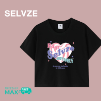 เสื้อเสื้อยืดสั้นลายแฟชั่นแนวเกาหลีสีสำหรับผู้หญิง SELVZE