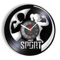 Bodybuilding Wall Clock Made Of Real Vinyl RecordWorkout Weightlift Gym Equipment LED Backlight Modern Timepiece To Bodybuilder