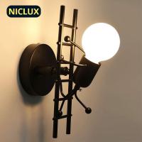 NICLUX โคมไฟติดผนังโคมไฟติดผนังสำหรับบ้าน LED สร้างสรรค์โลหะติดตั้งไฟ E27ข้างเตียงเชิงเทียนสำหรับเด็กห้องเด็กห้องนั่งเล่น