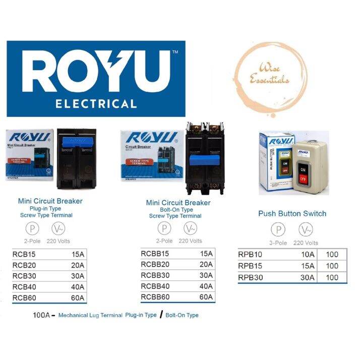 ROYU Mini Circuit Breaker PLUG IN/ BOLT ON Type Screw Type Terminal