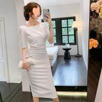 Video scene shooting feminine temperament accept waist fold dress sexy backless split long skirt