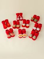 20Autumn and winter terry thickened doll cartoon baby socks Christmas baby non-slip toddler shoes red floor socks christmas gift