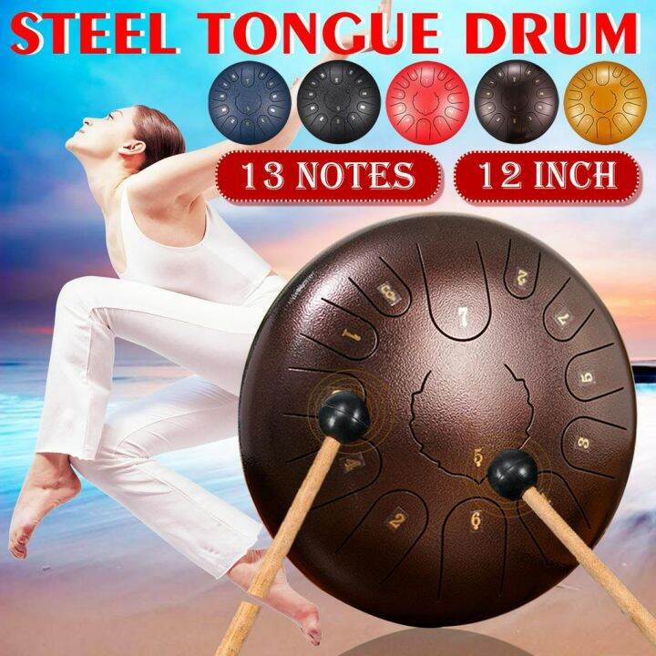 8 Tune Steel Hand Pan Drum Tank Drums 12inches Tongue Drum With Drumsticks Carrying Bag