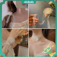 OKDEALS 4pcs 92ซม. ค่ะ ยางรัดผม อเนกประสงค์อเนกประสงค์ ดอกไม้สีขาว ริบบิ้นผ้าไหมคาเมลเลีย ของใหม่ คาเมลเลีย สร้อยคอริบบิ้นผ้าไหมยาว ที่วางแขน