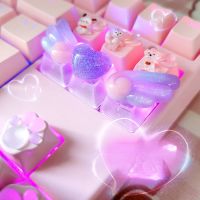 （Miss qis keycap）คีย์บอร์ดแบบ DIY มีปีกน่ารักทำจากคริสตัล,ปุ่มกด R4คีย์บอร์ดแบบกลไกทำด้วยมือปุ่มกดอนิเมะสี PBT