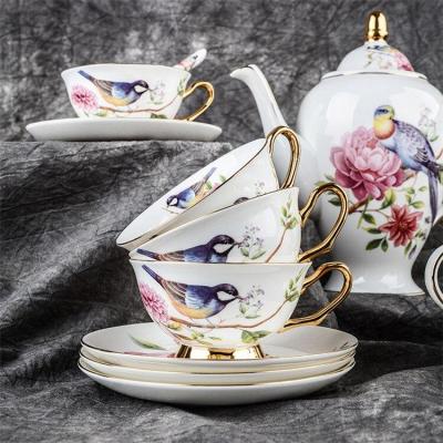 Pastoral Flower Bird Bone China Tea Cup Saucer Spoon Set 200ml British Cafe Porcelain Coffee Cup Advanced Ceramic Teacup