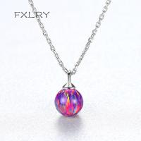 FXLRY New Design S925 Color 6mm Red Round Ball Fire Opal Birthstone Pendant Necklace for Women Jewelry