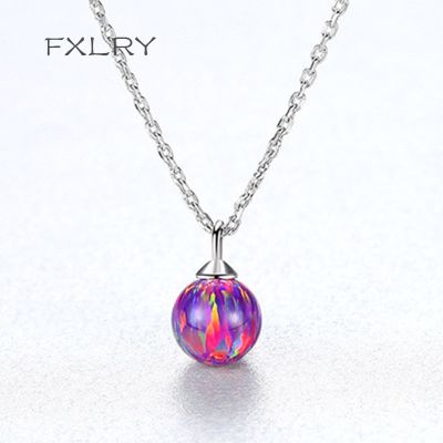 FXLRY New Design S925 Color 6mm Red Round Ball Fire Opal Birthstone Pendant Necklace for Women Jewelry