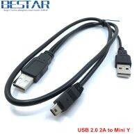 2.0 Usb Usb2.0แบบคู่2a ตัวผู้ไปยังมินิสายเคเบิลตัวผู้5ขา0.7ม. 70ซม. 2ft สำหรับฮาร์ดดิสก์แบบพกพาไดรฟ์ Hdd 2.5"