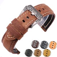 Italy Genuine Leather Watch Band Straps 22mm 24mm Thick Handmade Soft Watchbands Belt With Retro Steel Buckle