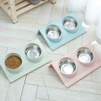 Stainless steel water bowl feeder solution dog and cat supplies double bowl pet dog and cat feeding table