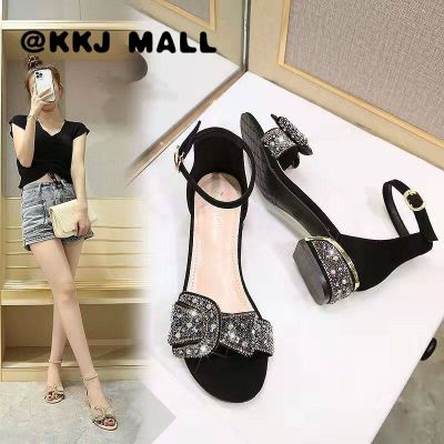 KKJ MALL Ladies High Heels With High Heels 2 Inches 2022 Summer New All-Match Gentle Rhinestones Low-Heeled French WomenS Sandals Dating Office Party Shoes