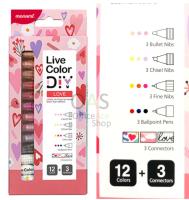 MONAMI Live Colors DIY Set ชุดปากกาสีน้ำ ไลฟ์คัลเลอร์ ดีไอวาย 12 สี + 3 ตัวด้าม