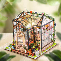 Cutebee Diy มินิตุ๊กตาเรือนกระจกขนาดเล็กชุดไม้ดอกไม้บ้านไฟ LED อาคารของเล่นสำหรับเด็กเด็กของขวัญสวน