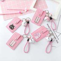 1ชิ้น3 Jockey หนัง PU Kawaii หัวใจสีชมพูระฆังแขวนเชือกผู้ถือบัตรพวงกุญแจสองด้านรถบัสธนาคารกรณีการป้องกันบัตร