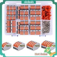 OKDEALS 115Pcs สีส้มสีส้ม รวมขั้วต่อไฟฟ้า 2 3 4 5พอร์ต สารหน่วงไฟ ขั้วต่อสายไฟ ขนาดกะทัดรัดกะทัดรัด ชุดรวม สายไฟแข็งและควั่น