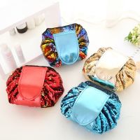 【CW】❡✕◊  Luxury Makeup Storage Sequin Drawstring Round Organizer Make Up Toiletry