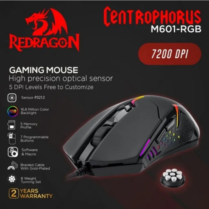 Red Dragon CENTROPHORUS-M601-3-RGB Gaming Mouse | Lazada PH