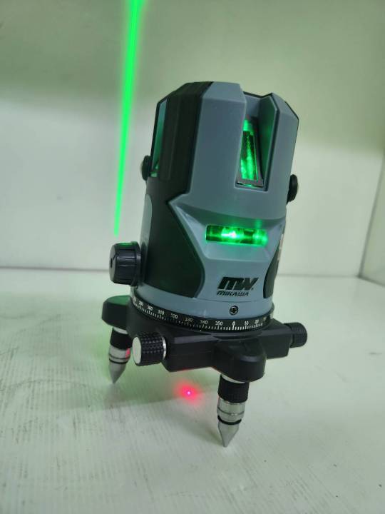 เครื่องวัดระดับเลเซอร์-แสงสีเขียว-ใช้ได้ทั้งภายนอก-ภายใน-5เส้น-ยี่ห้อ-mikawa-รุ่น-lg-5-5เส้น-พร้อมขาตั้ง-รับประกัน-6เดือน