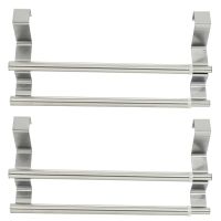 2X Kitchen Over Cabinet Double Towel Bar Rack, Expandable Hand Towel Holder for Universal Fit on Inside or Outside