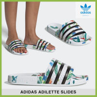 รองเท้าแตะ adidas ADILETTE สีขาว/สีดำ ลายดอกไม้