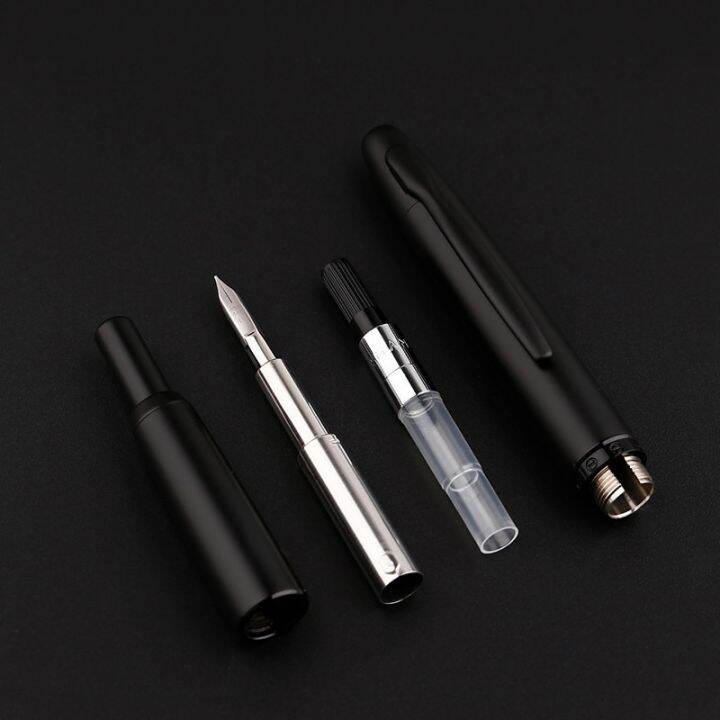 zzooi-new-majohn-a1-press-fountain-pen-capless-retractable-extra-fine-nib-0-4mm-metal-matte-black-with-clip-converter-for-writing