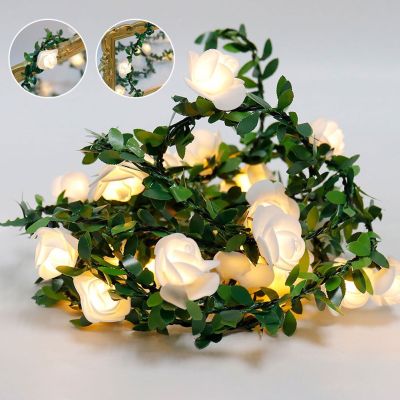 Rose Flower LED Fairy String Lights Battery Powered Wedding Valentines Day Event Party Garden Garland Decor Lamp Decoration