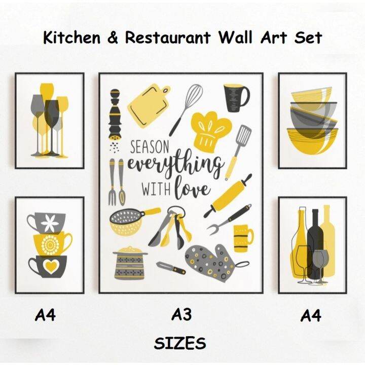 Kitchen Wall Art Design Wall Art Kitchen Set Modern Yellow And Gray 