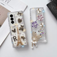 YIQIAN สําหรับ Samsung Galaxy Z Fold 5 5g Bling เคส สําหรับผู้หญิงสาว, ดอกไม้แฟชั่น 3D Handmade Glitter Bling Sparkle Crystal Diamond Hard PC Phone เคส สําหรับ Z พับ 5 5g 2023