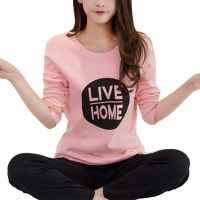 【LZ】◙◙  Desenhos animados casual feminino com estampa animal pijama terno top com o pescoço calça comprida roupa caseira cor rosa