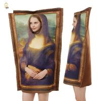 UCEPRO ชุดคอสตูมเล่นตลก เครื่องแต่งกาย Mona Lisa ตลกๆ ล้างทำความสะอาดได้ ชุดแต่งกายจิตรกรรมฝาผนัง ทนทานต่อการใช้งาน เหมือนจริงเหมือนจริง ชุดเสื้อกางเกง Mona Lisa ฮาโลวีน