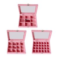 Pink Transparent Lid Velvet Jewelry Earring Organizer Display Case Lockable Elegant with Section Compartments Divider Sturdy