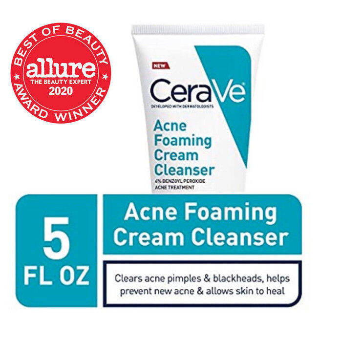 Cerave Acne Foaming Cream Cleanser With Benzoyl Peroxide & Niacinamide ...