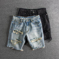 New Washing And Making Old Splashing Ink Cave Youth Trend Original Single Male Denim Shorts