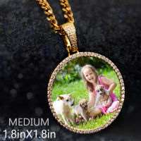 Round Memory Medallions Custom Photo Pendant Necklace For Men Hip Hop Jewelry Large Medium Small Size Pendant Zircon Chain Gift